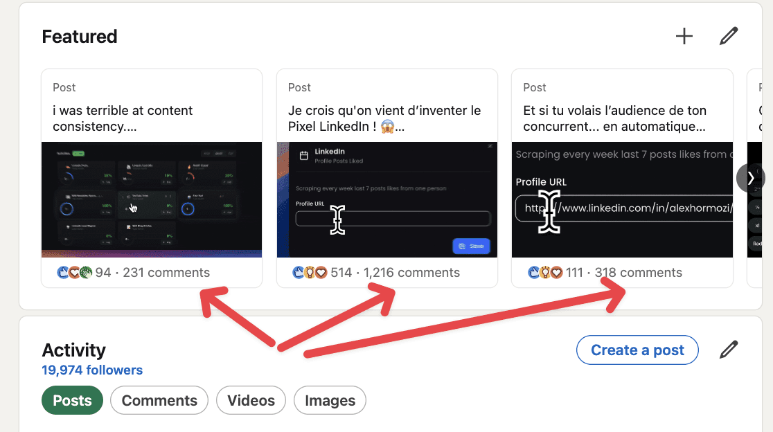 Hundred of leads on François Delporte's linkedin posts