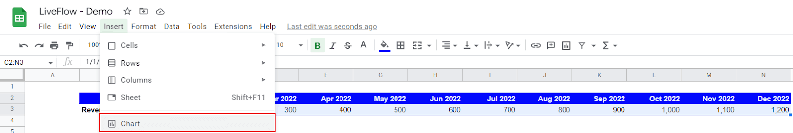 Insert a chart from the menu bar