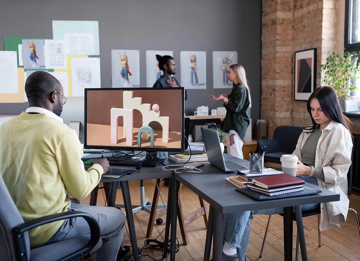 people working together animation studio