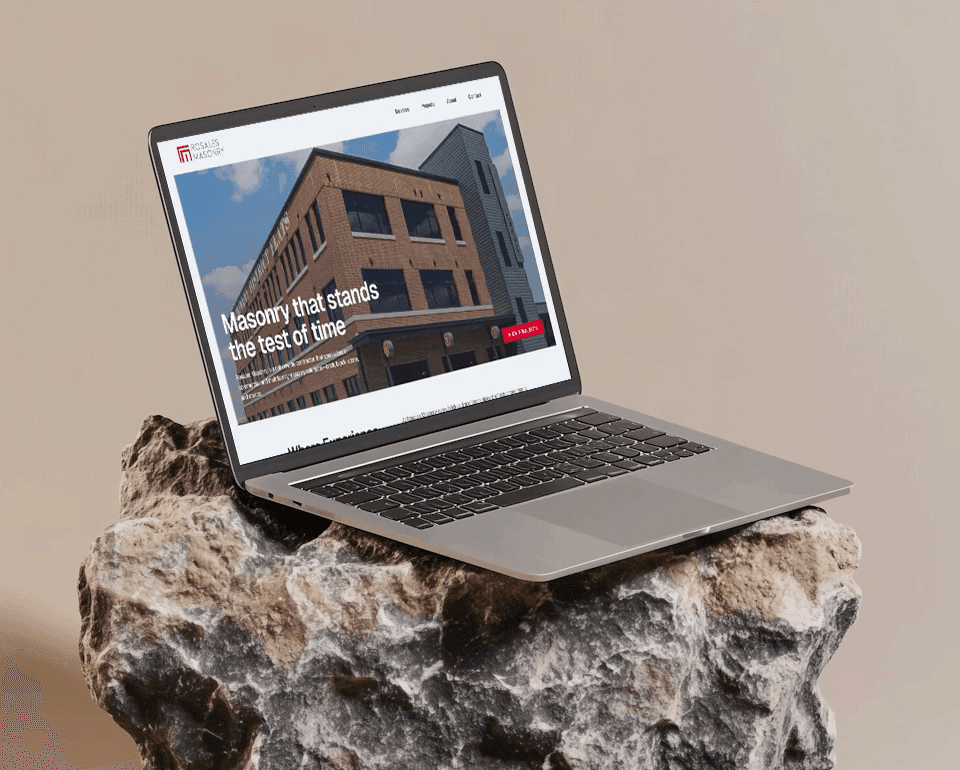 Rosales Masonry website homepage shown on laptop browser