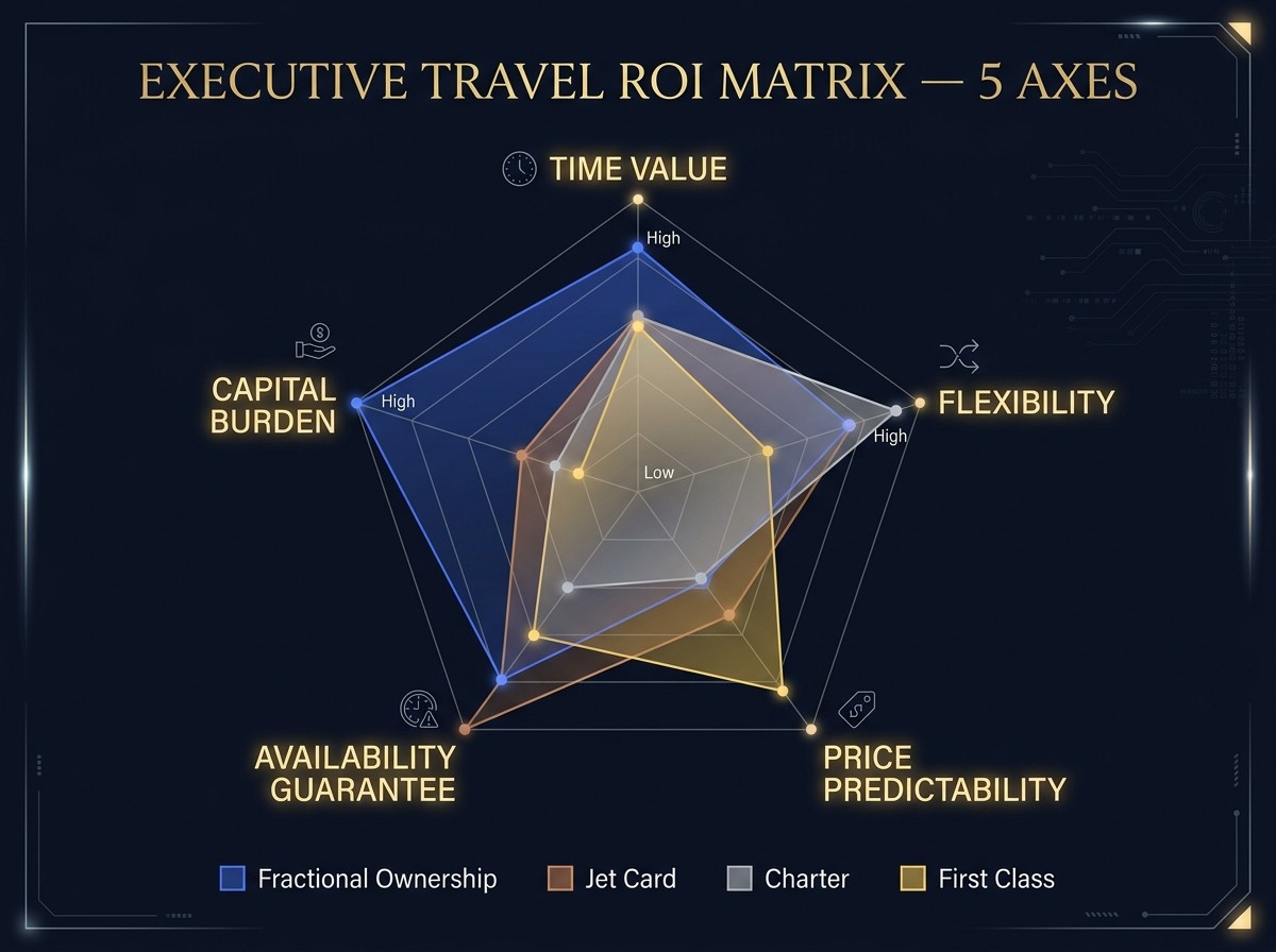 executive-travel-first-class-vs-charter-vs-jet-card-vs-fractional-roi-2026