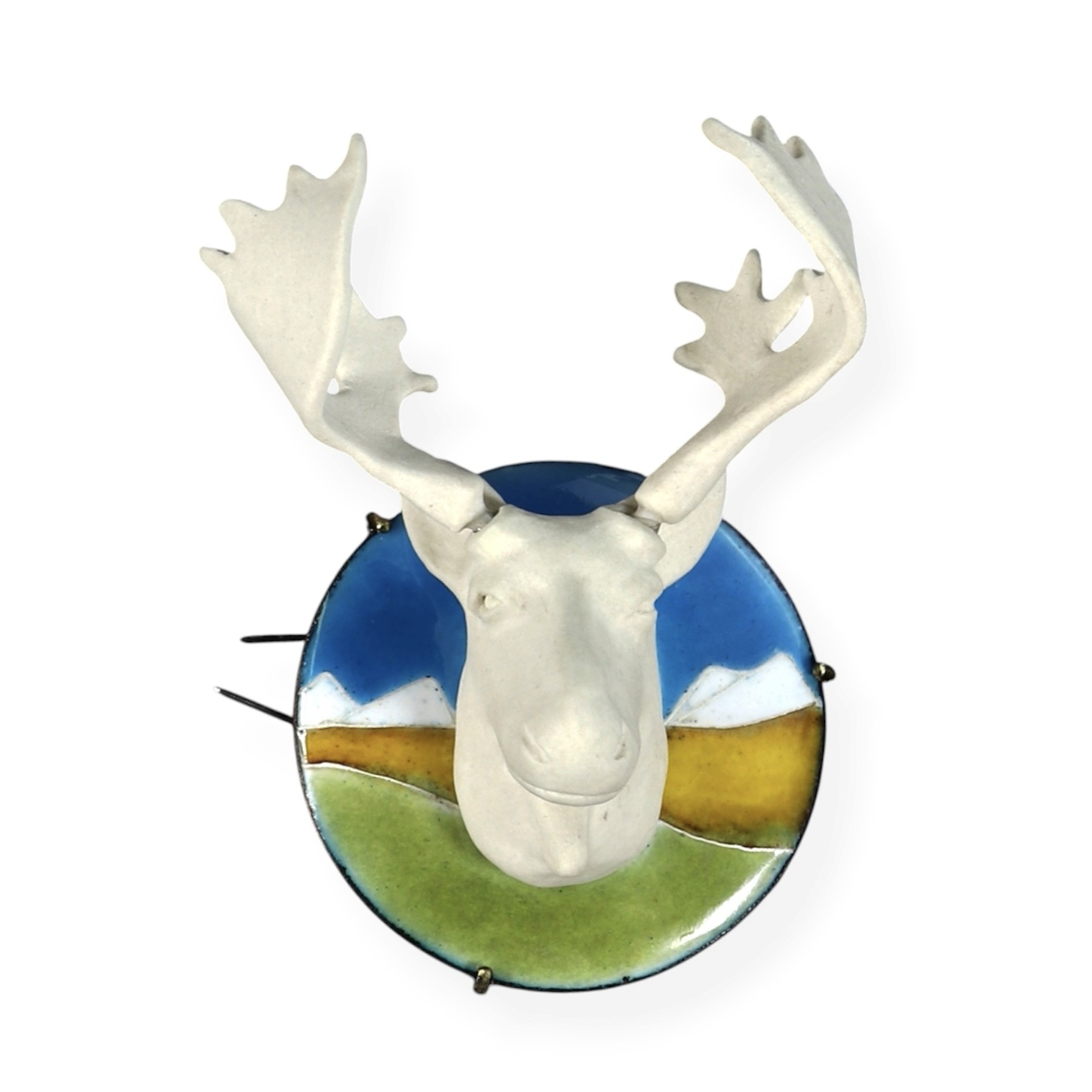 Trohpy Animal Head by Yuxin Song, plique-à-jour enamel on silver. Contemporary jewelry art, 26 x 30 x 3cm, 2025. Masterpiece of translucent enameling technique.