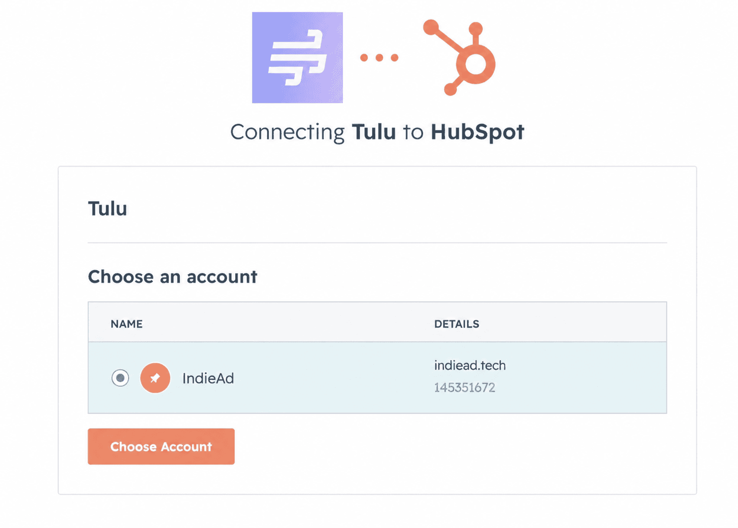 Choose which HubSpot account to connect
