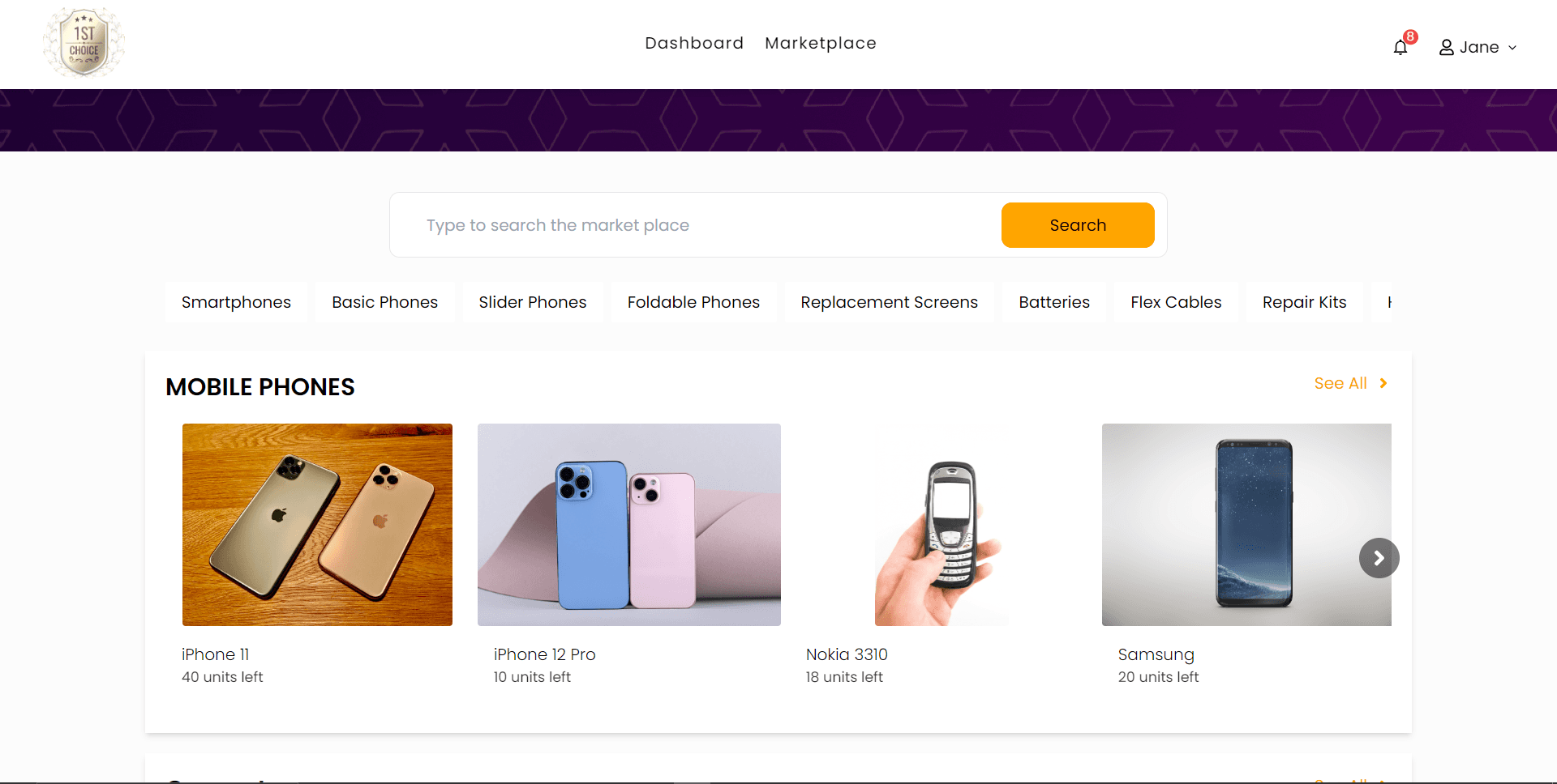 Marketplace page