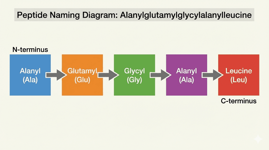 Alanylglutamylglycylalanylleucine peptide naming breakdown