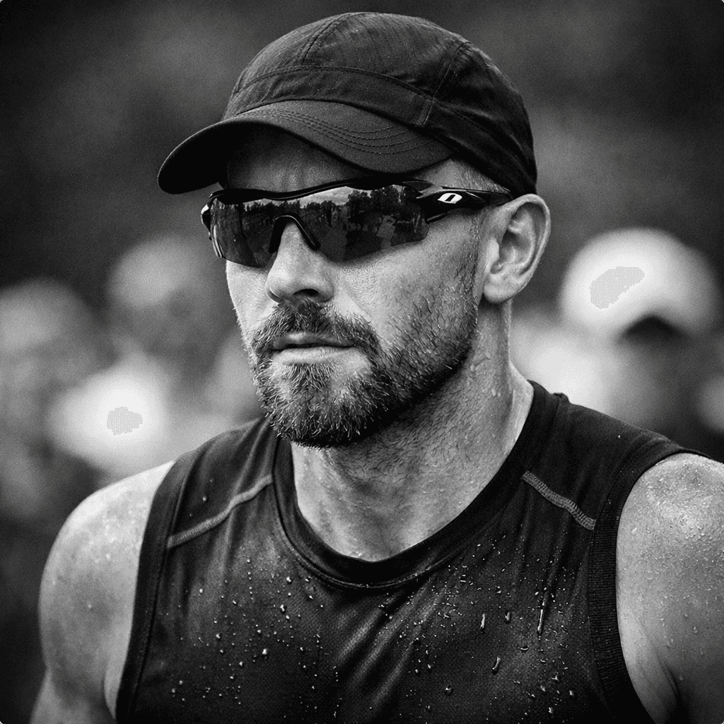 Concetrated triathlete grayscale