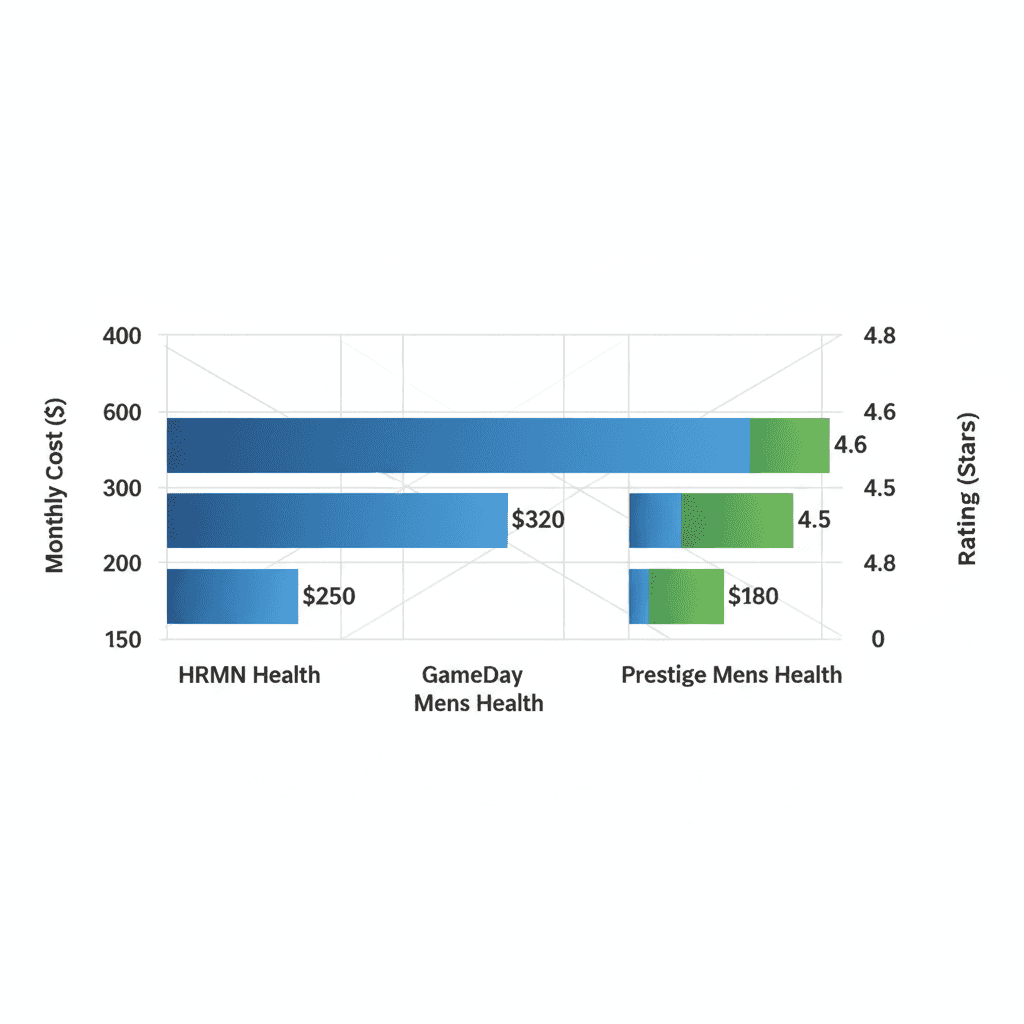 Horizontal bar chart comparing TRT clinics in Boise by starting costs and review ratings
