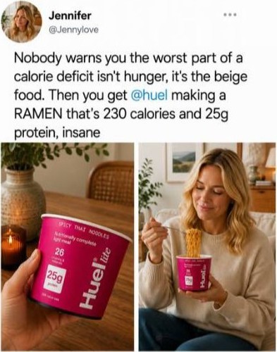 Huel static ad: tweet about Huel ramen