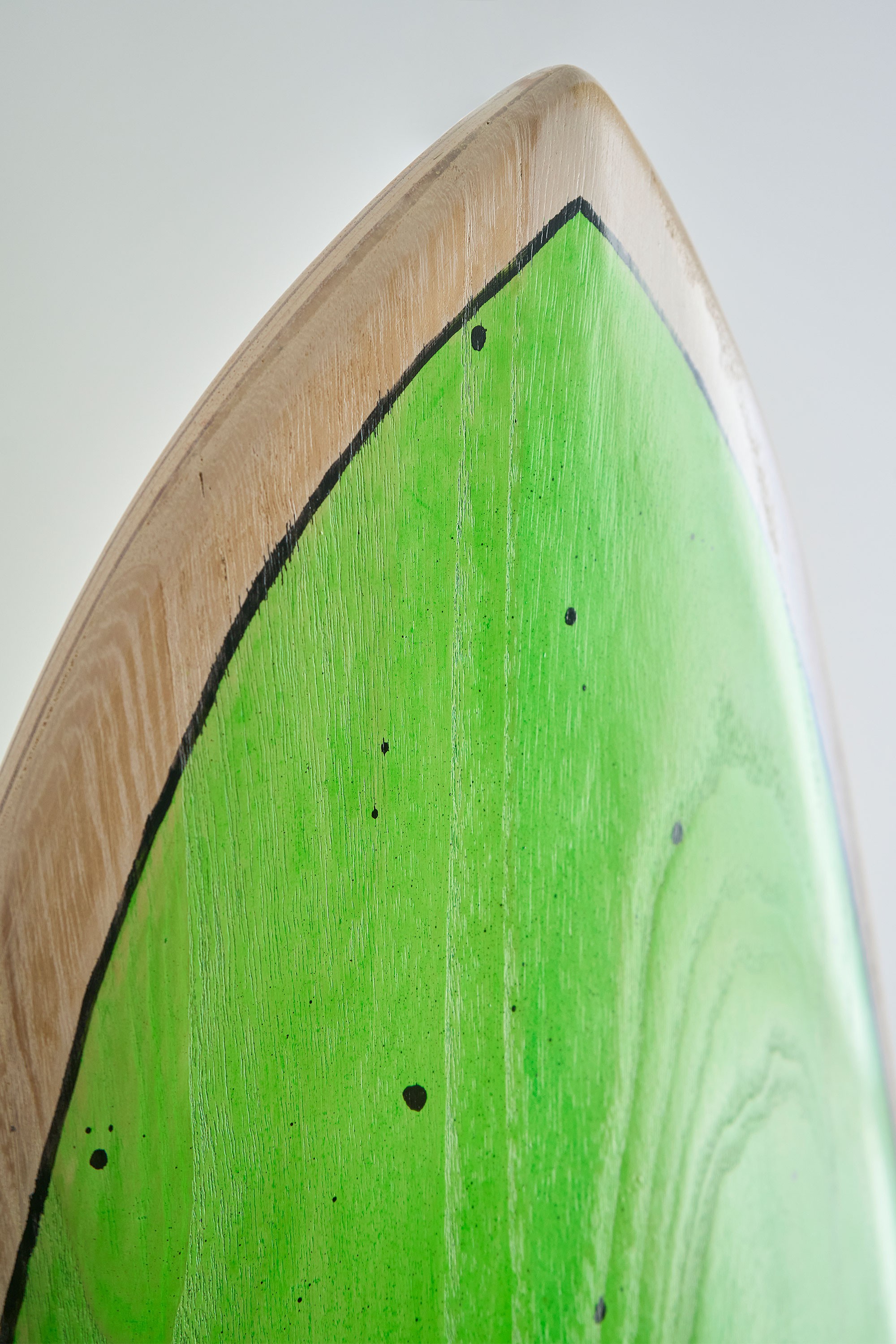 Beak nose timber surfboard