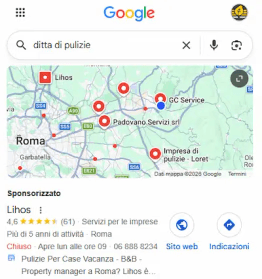 screen di risultato di ricerca in google overview e in organico doppiamente per s.a.multiservizi cliente di officina digitale