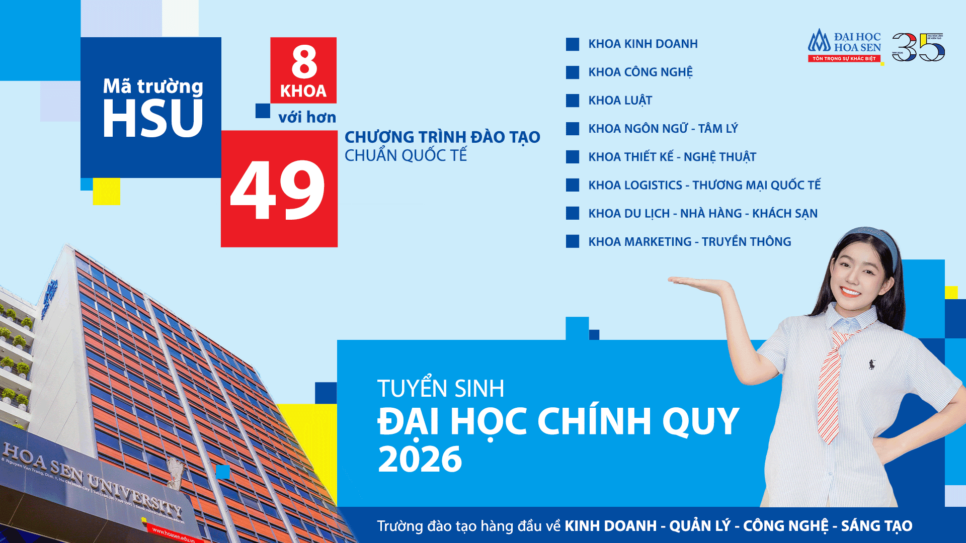 Danh sách ngành, chương trình đào tạo Trường Đại học Hoa Sen 2026