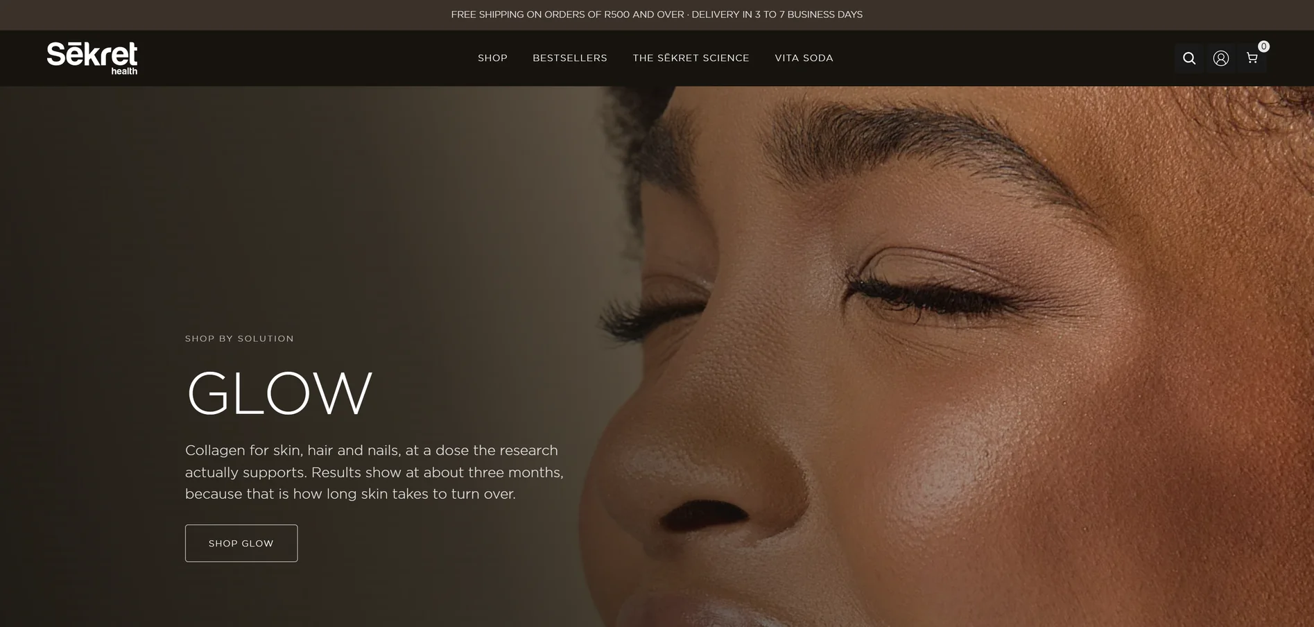 Sēkret Health Glow benefit landing page built for search, collagen for skin, hair and nails