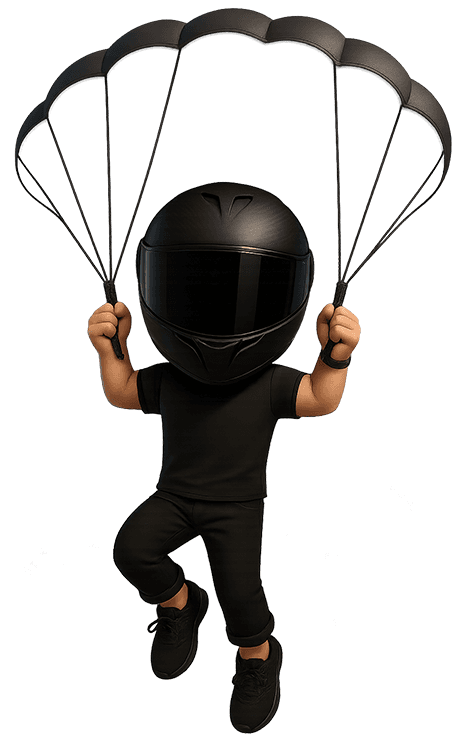 Cartoon biker landing against a wall.