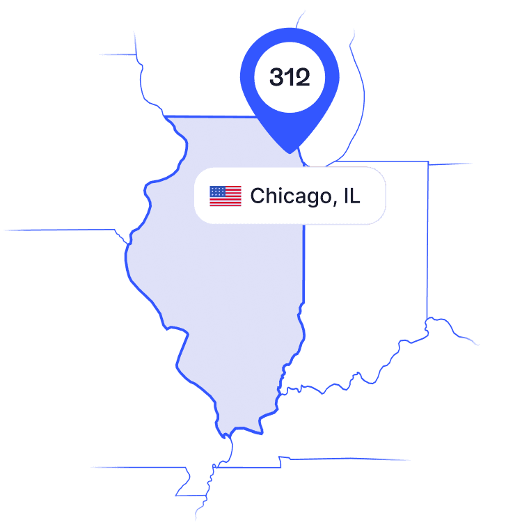 US map of 312 area code phone numbers and its coverage region