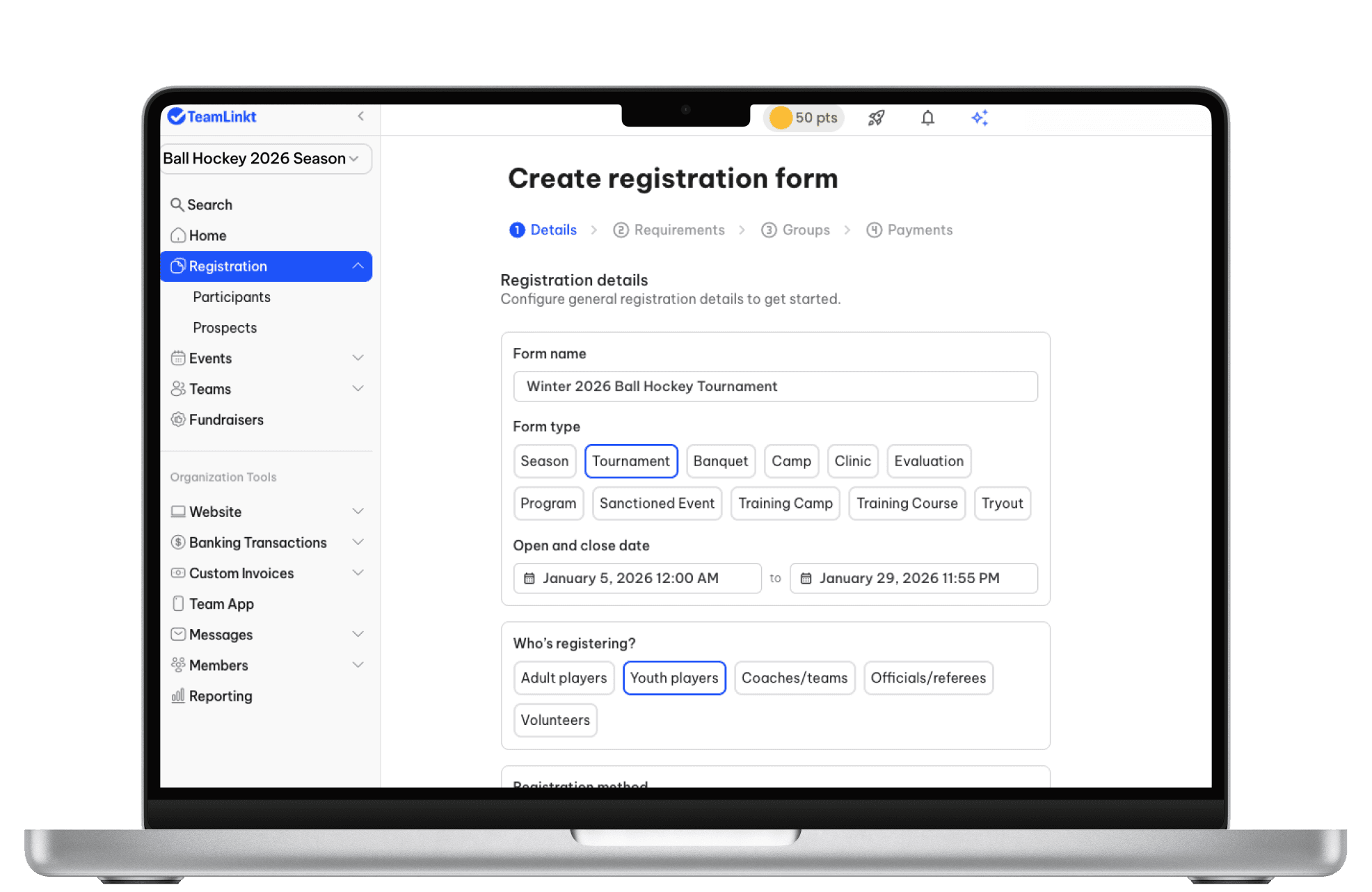 TeamLinkt's Tournament Registration Form