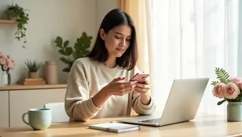 A stack of neatly arranged delivery boxes in a sunlit entryway, representing items purchased with confidence through smart online shopping