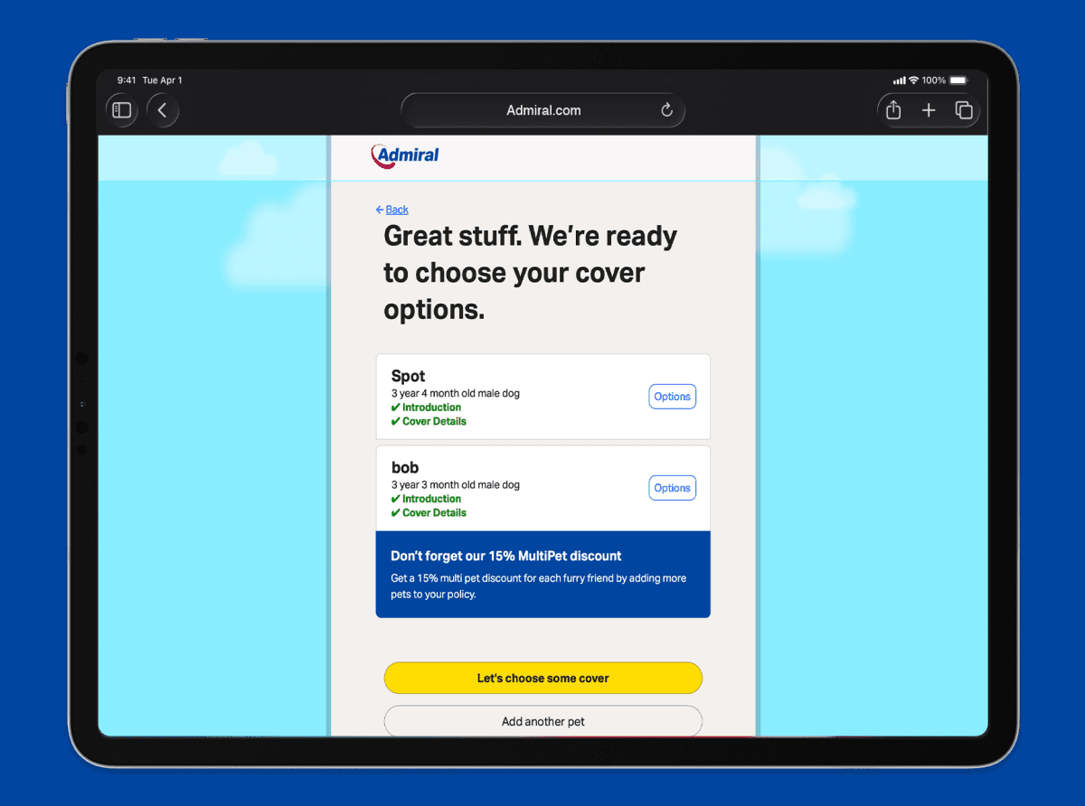 Ipad view of the quote journey