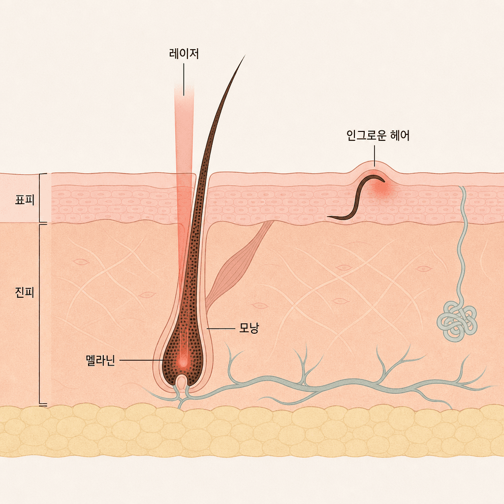 레이저가 모근 멜라닌을 표적으로 모낭을 비활성화하는 구조