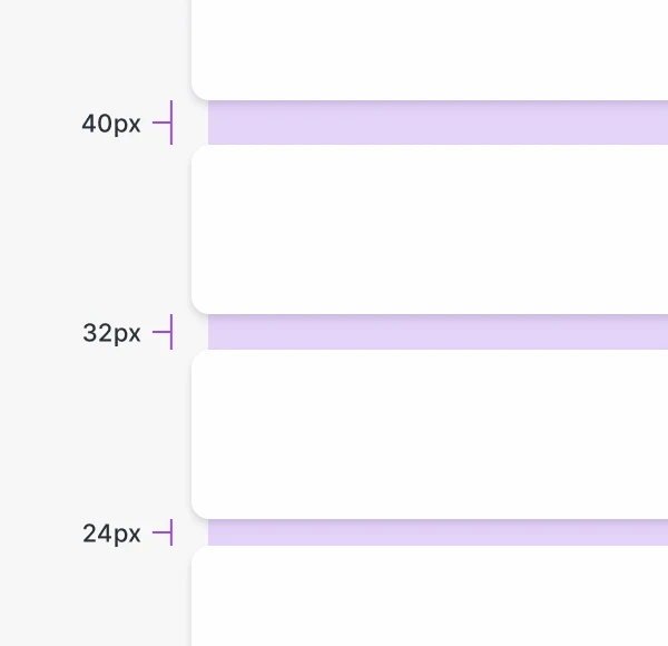 Spacing scale examples at 40, 32 and 24 pixels