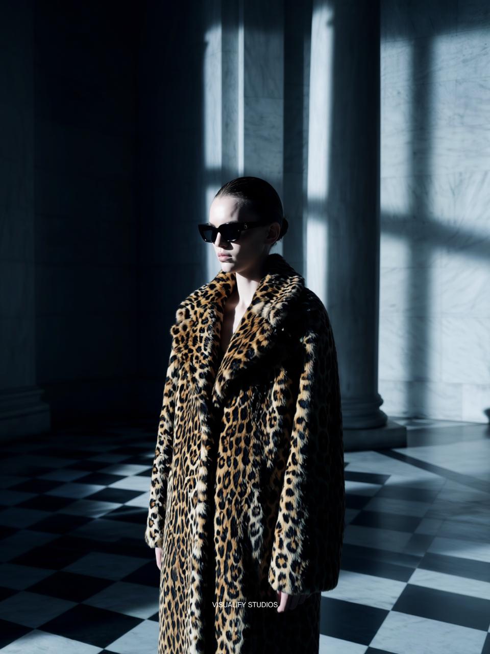 Ai fashion campaign, dark lighting, Leather outfit 