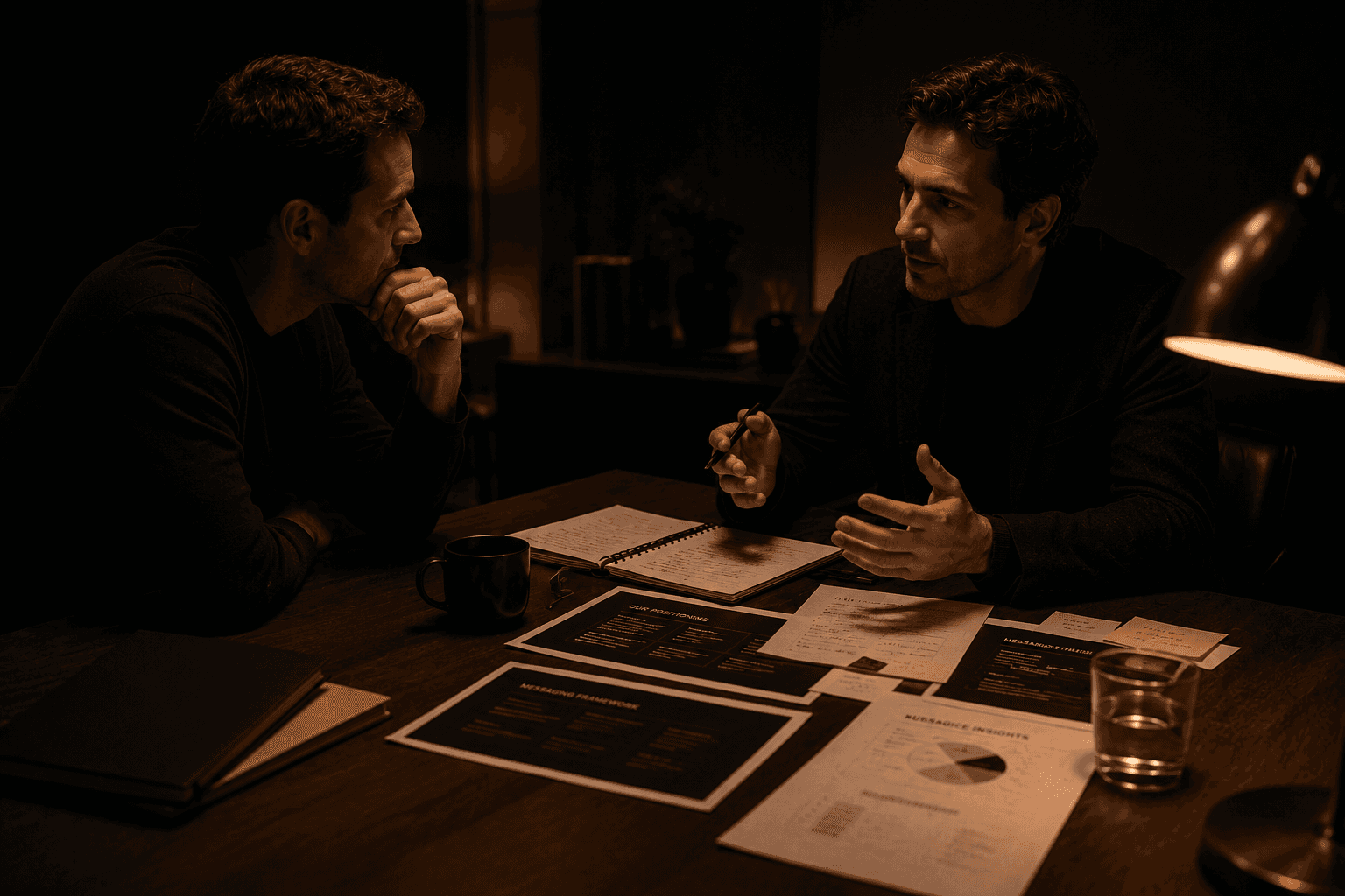 a consulting session of talkerstein consulting with the company discussing messaging and voice strategies