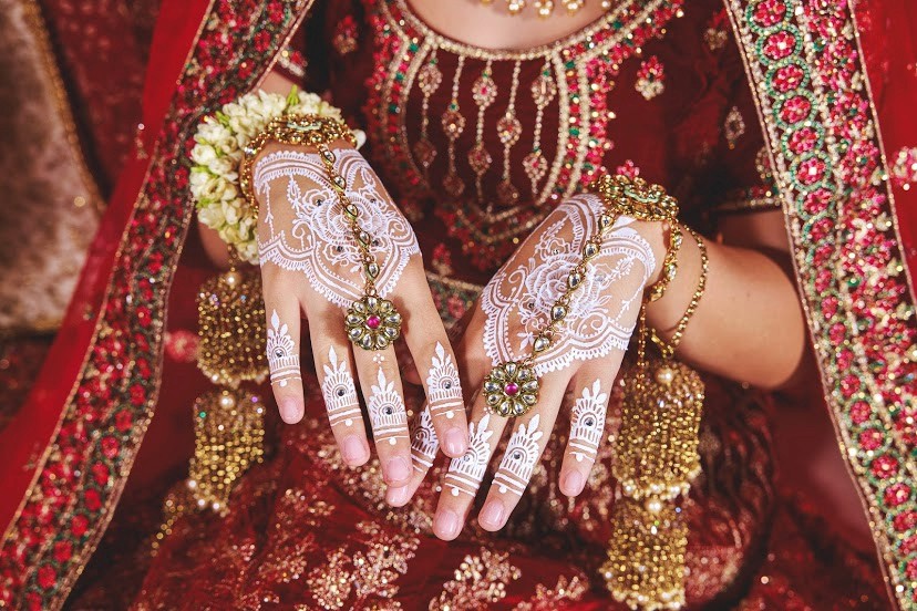 White henna done by Rouhihenna for a bride in Singapore.