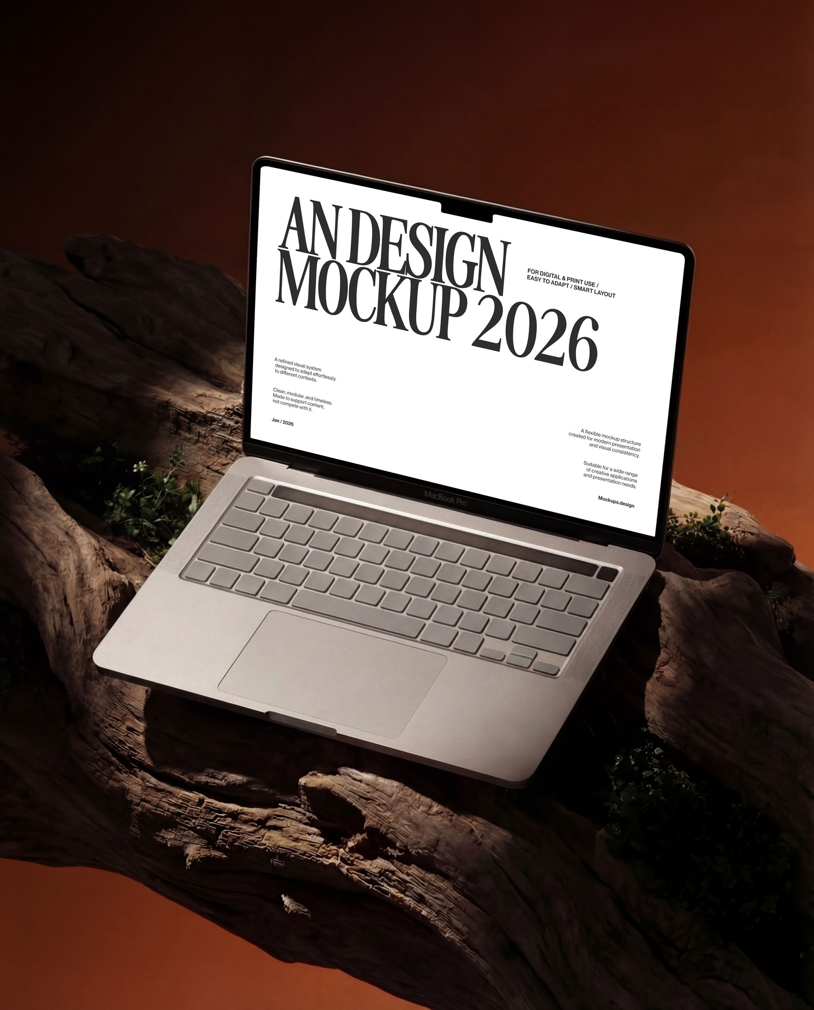 Laptop mockup in natural setting, sleek modern display