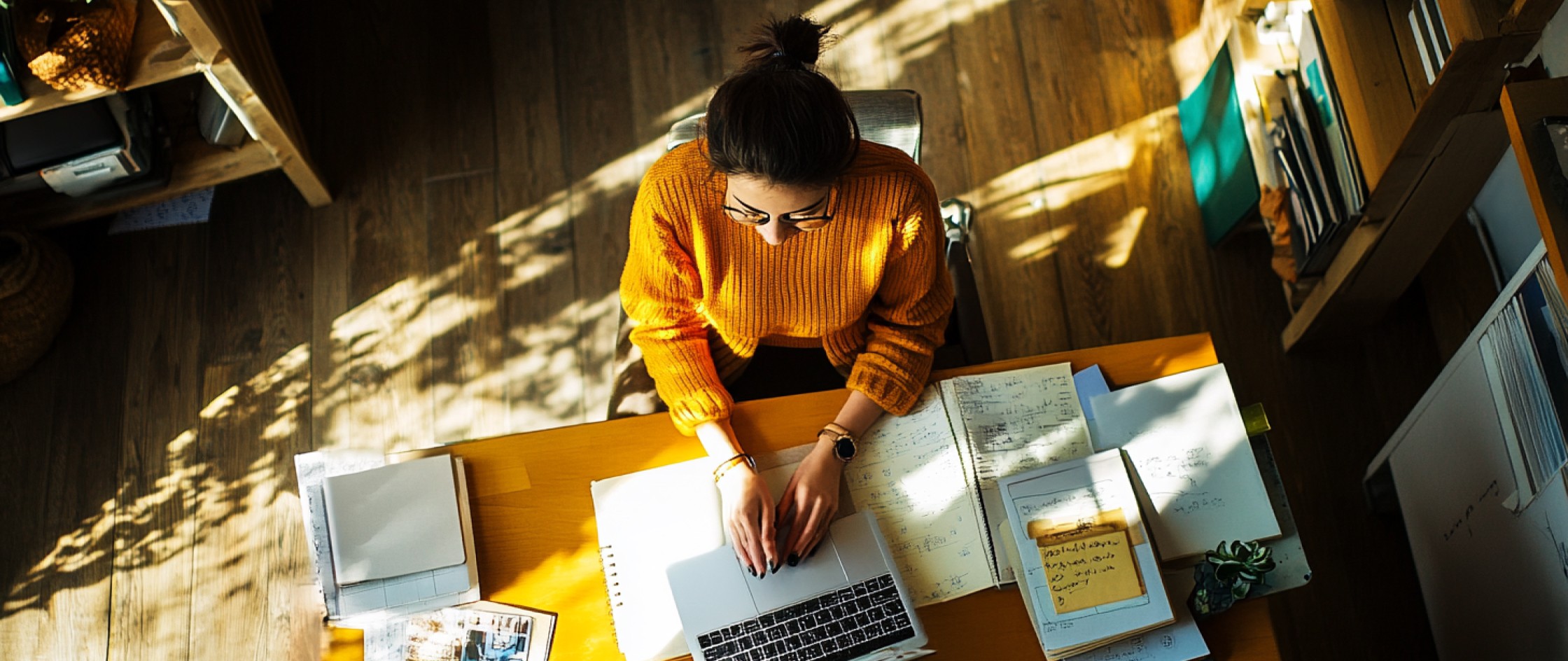 Copywriter sitting at a desk