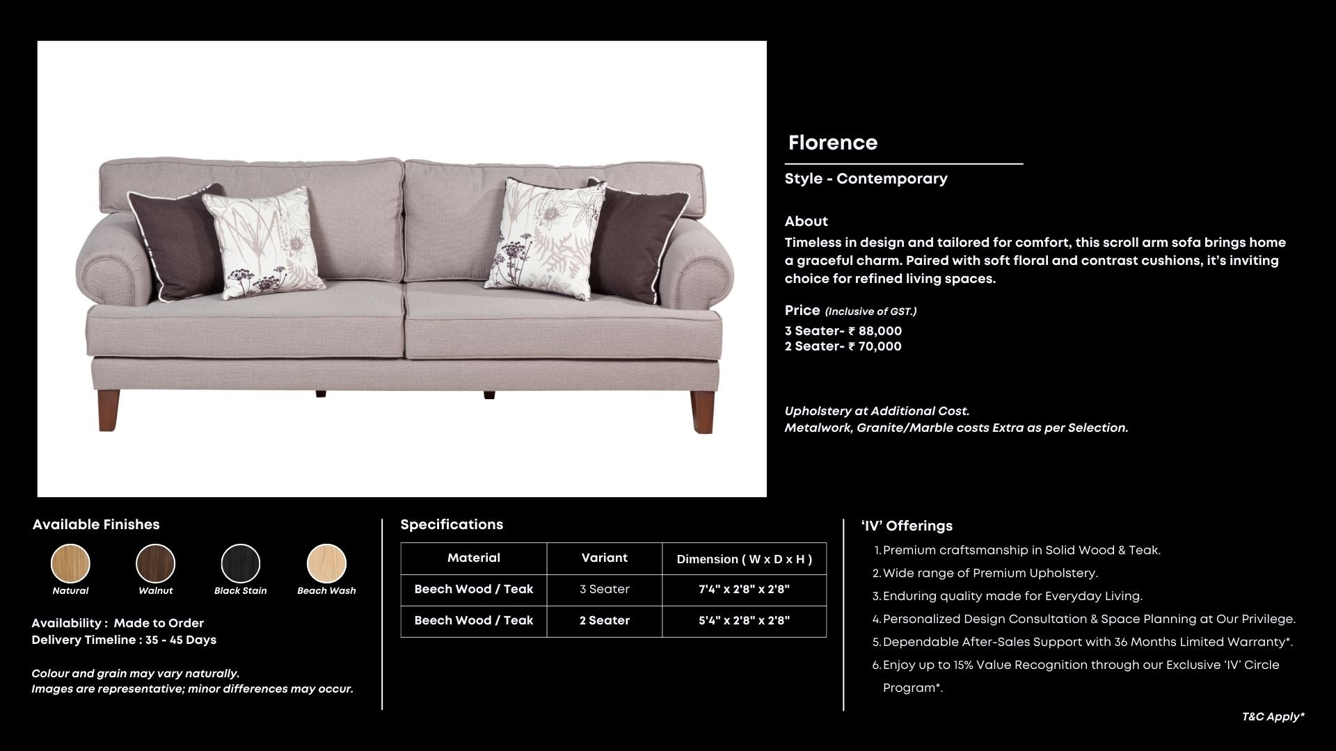 Neutral sofa with floral cushions for classic appeal.