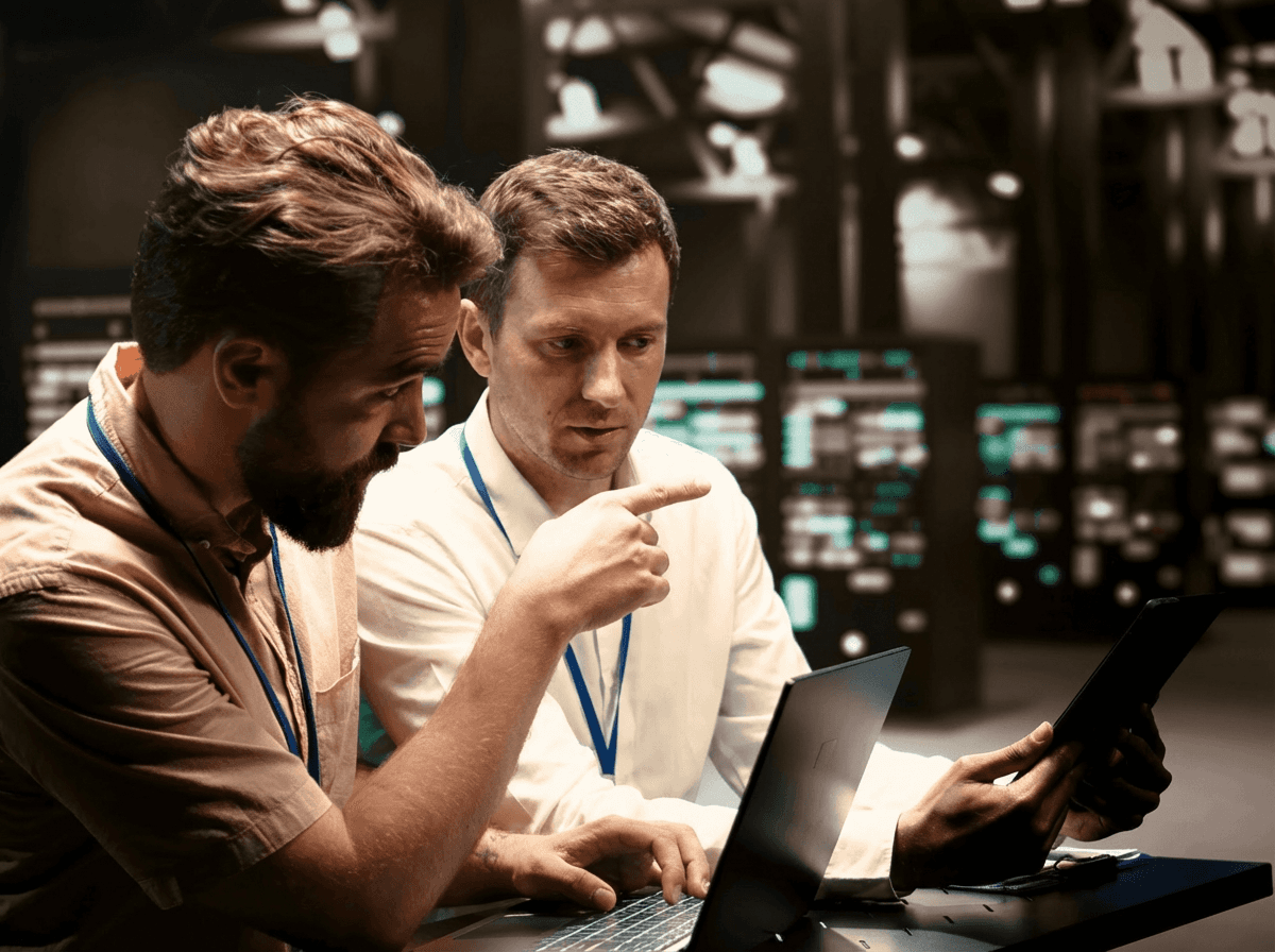 woman holding a phone and man looking at the phone. both are smiling