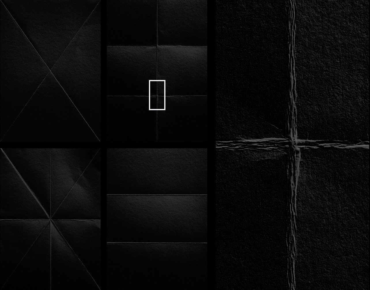 Black folded paper sheets backgrounds featuring high resolution realistic creased surfaces