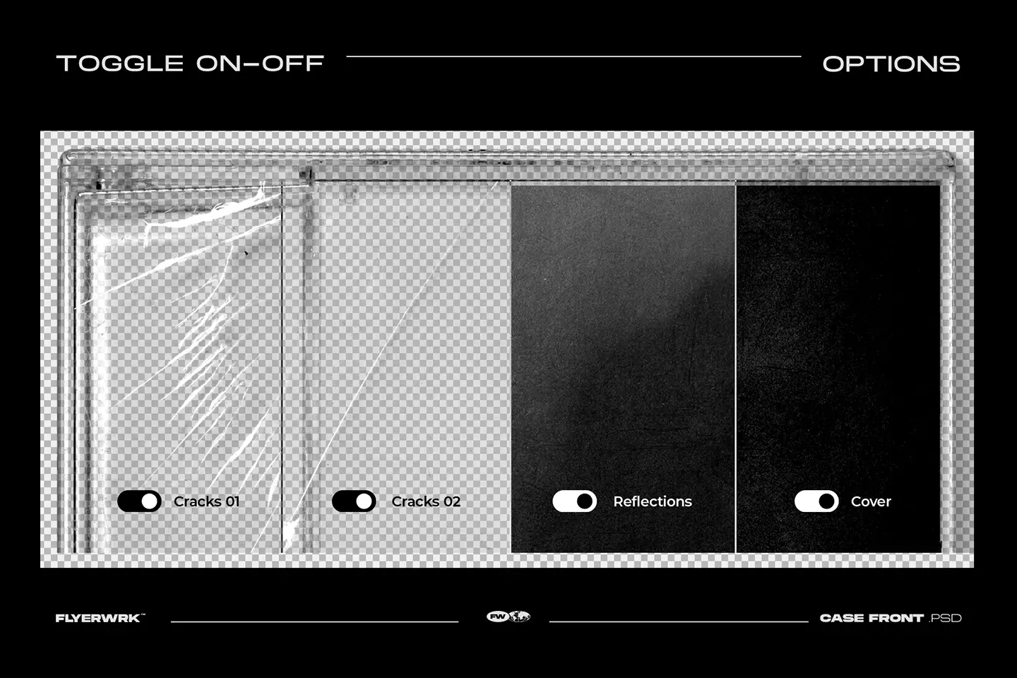 Toggle on-off options for reflections and cover textures on the cassette case front.