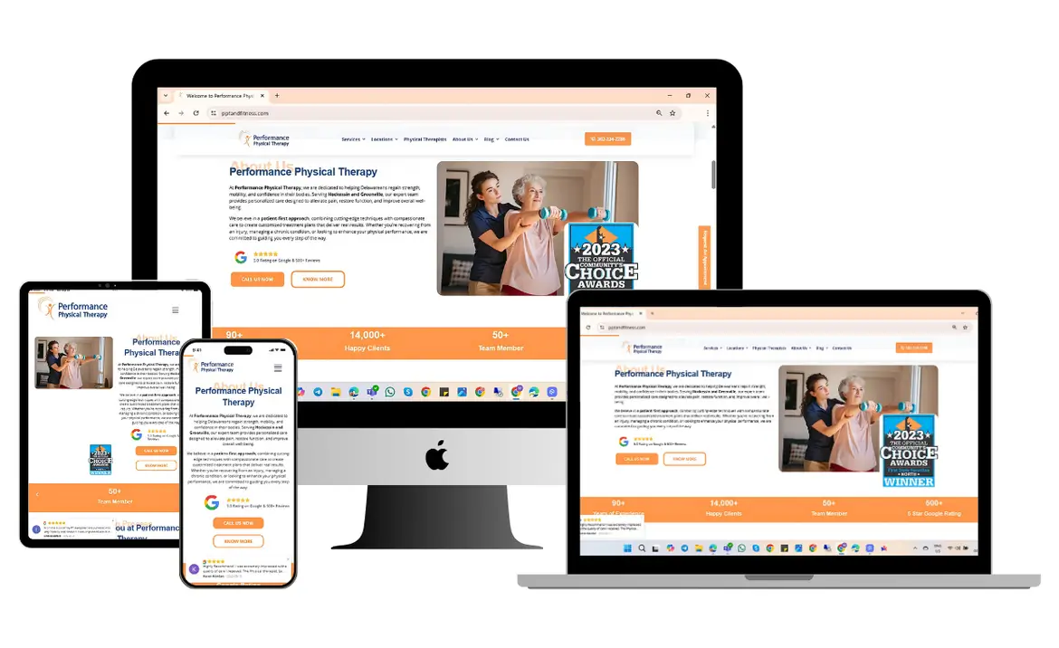 Physical Therapy website displayed across multiple digital devices.