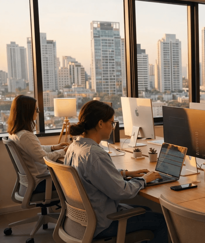 A woman in a white dress and veil posing in a vast desert landscape.