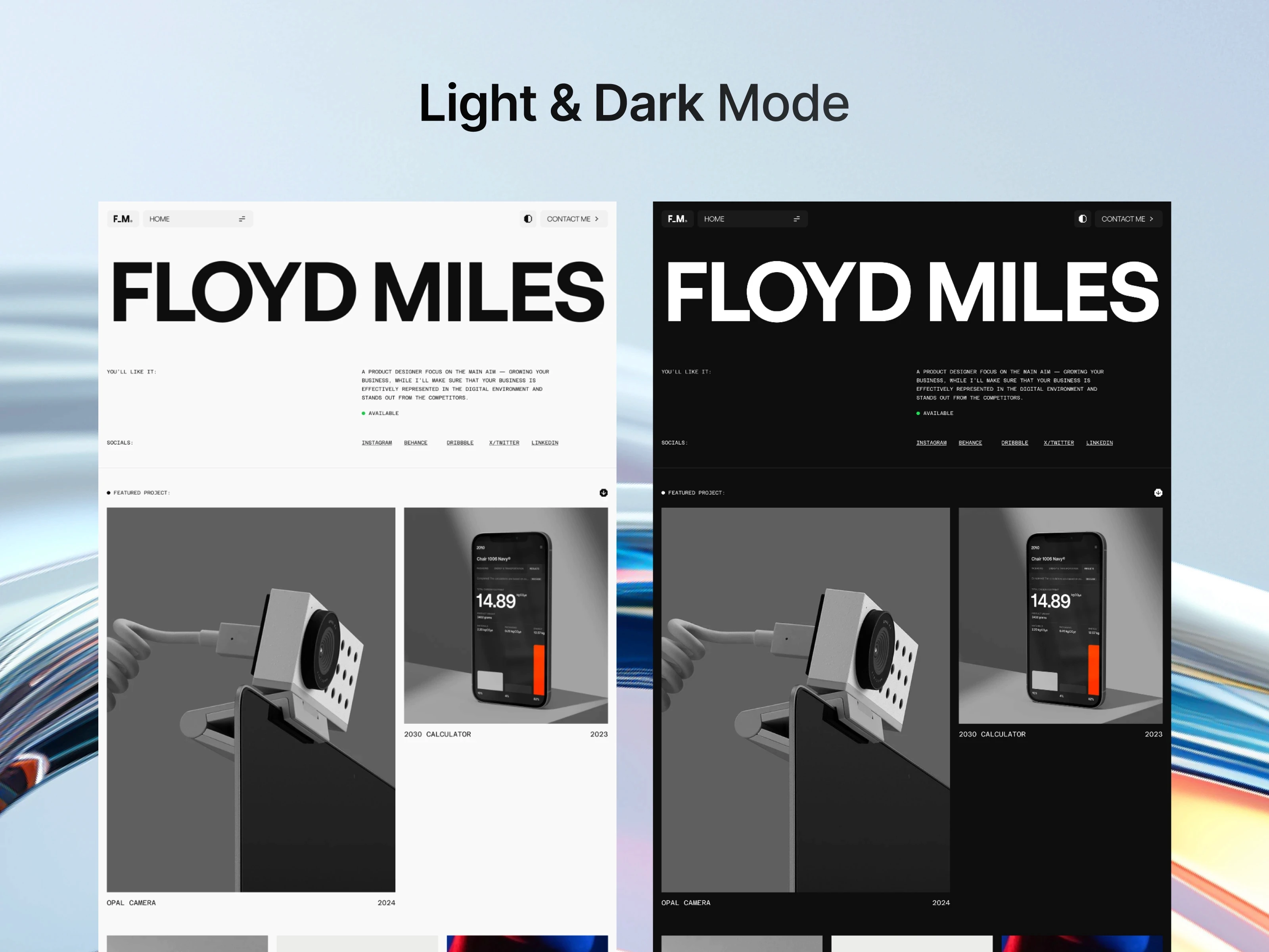 Floyd Miles product designer portfolio in light and dark mode with featured projects