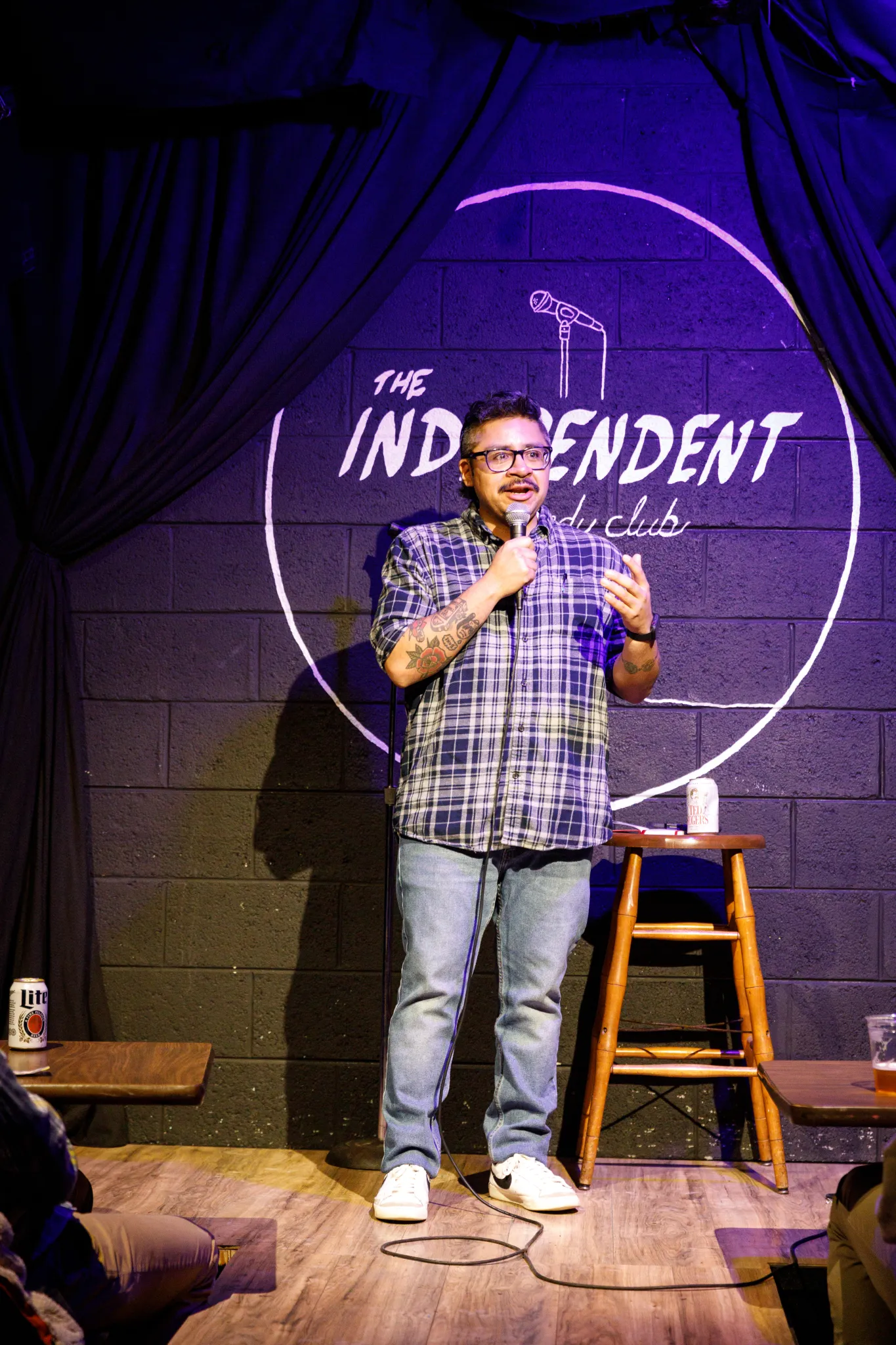Comedian Luis Uz on stage at the Independent