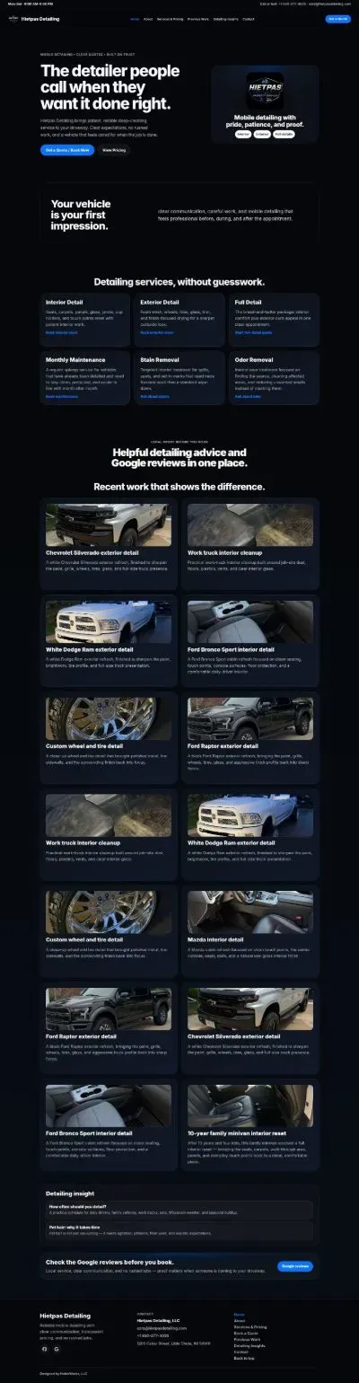 Hietpas Detailing mobile detailing website