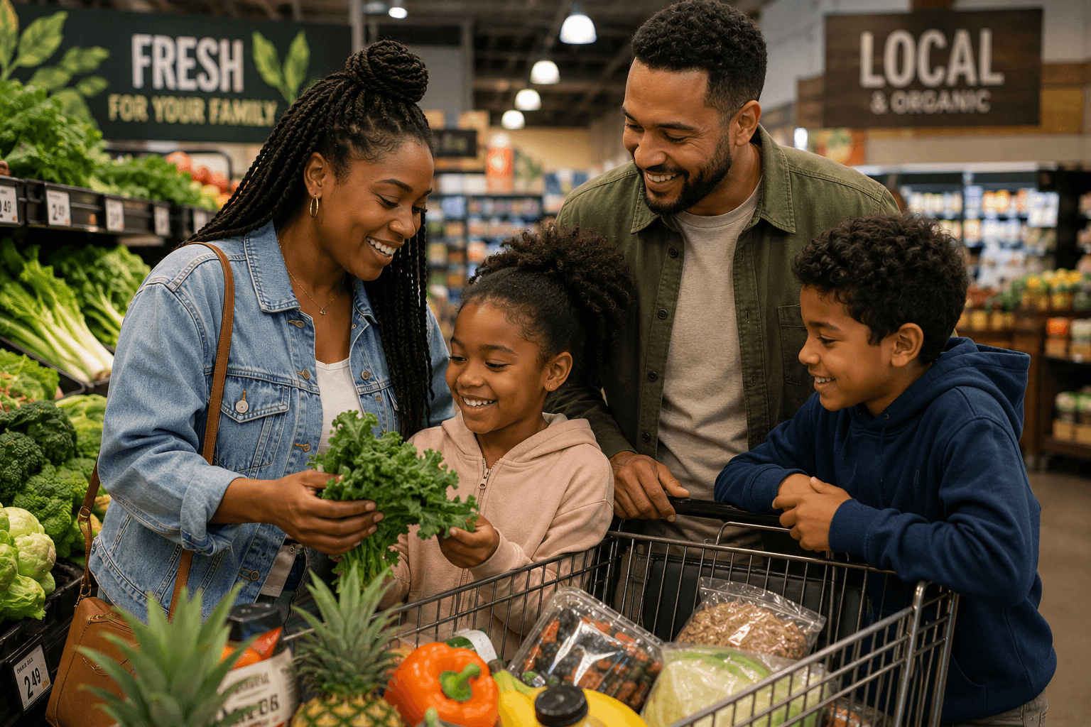 Family in grocery store