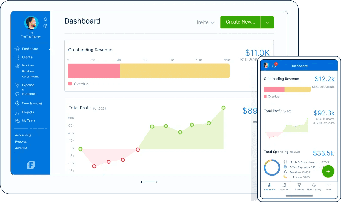 dashboard of freshbooks