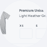 Gray T-shirt size options display with premium unisex label.