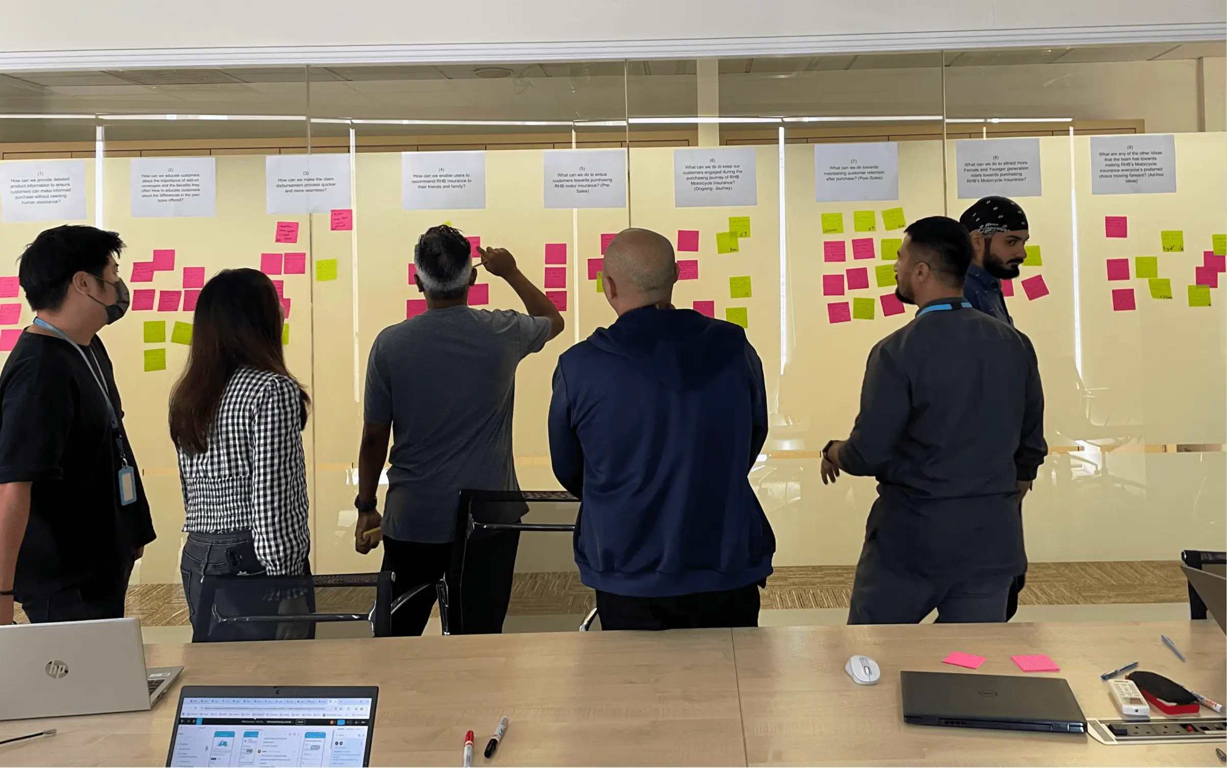 RHB Insurance squad brainstorming solutions.