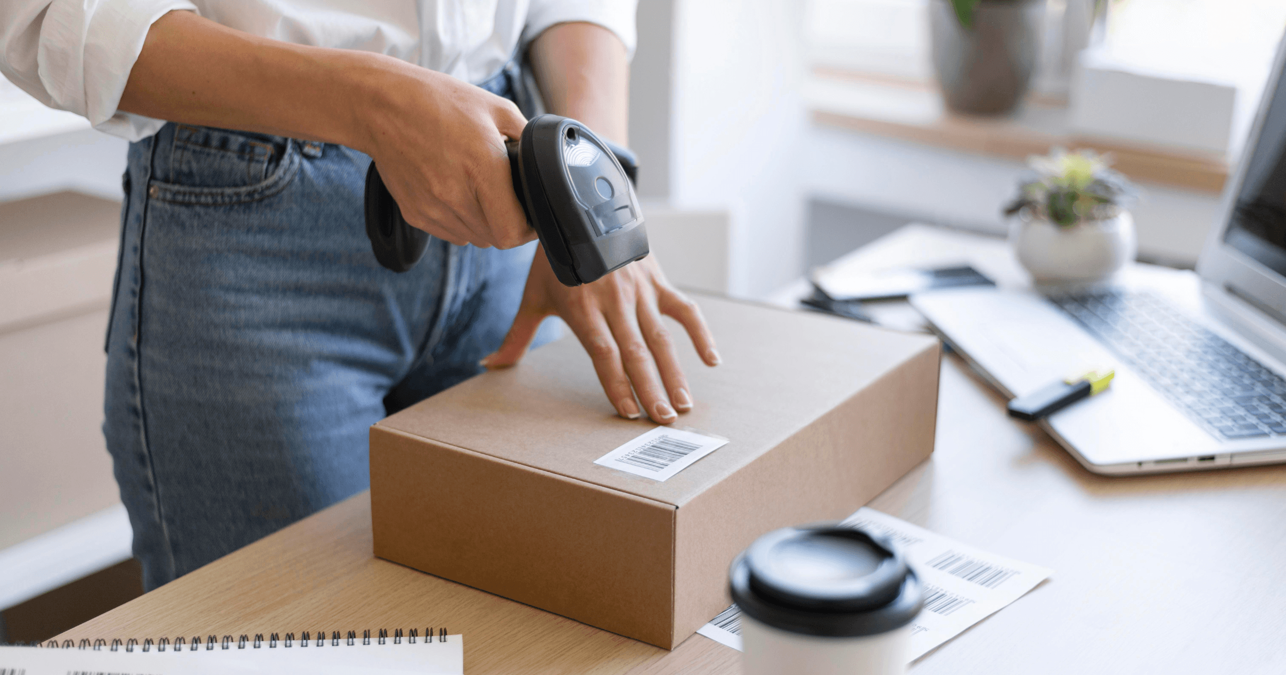 Woman scanning barcode for a product