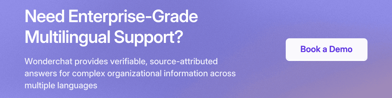 Need Enterprise-Grade Multilingual Support? Wonderchat provides verifiable, source-attributed answers for complex organizational information across multiple languages