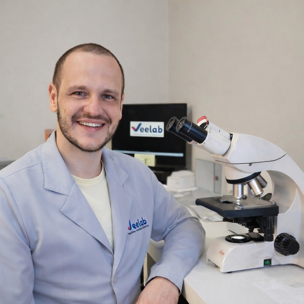man in blue crew neck t-shirt smiling