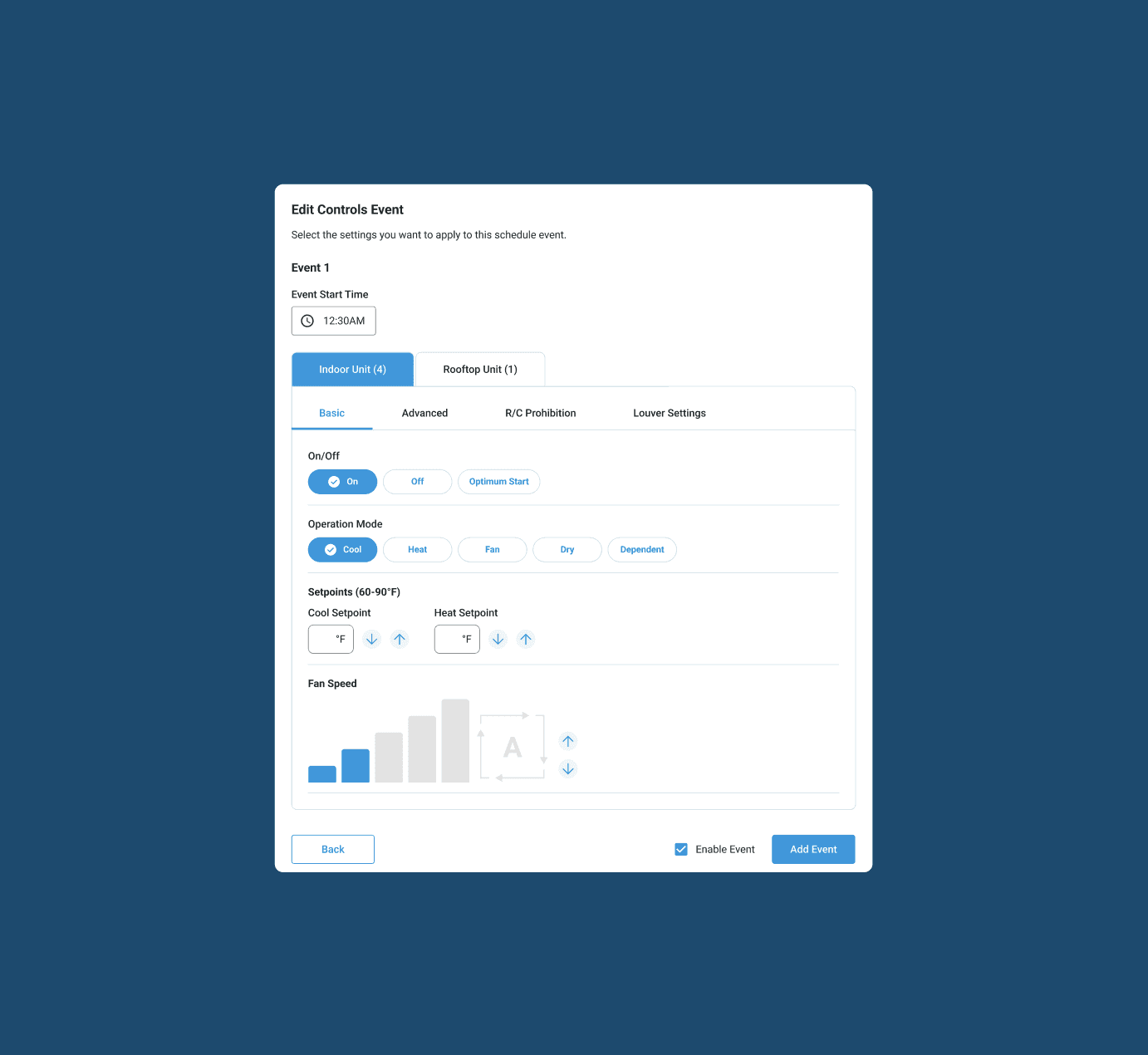 Mockup of editing an event controls