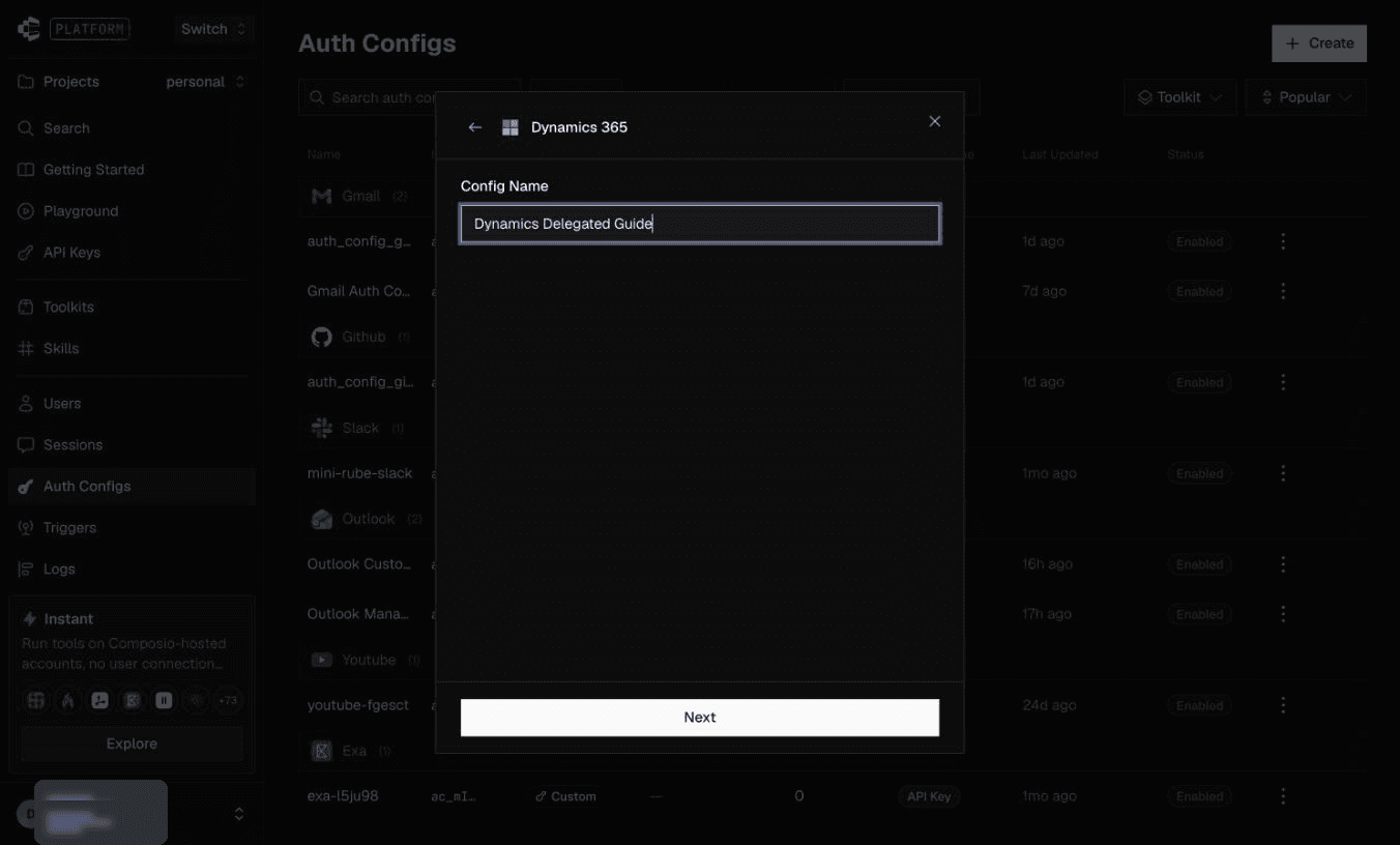 Dynamics configuration name