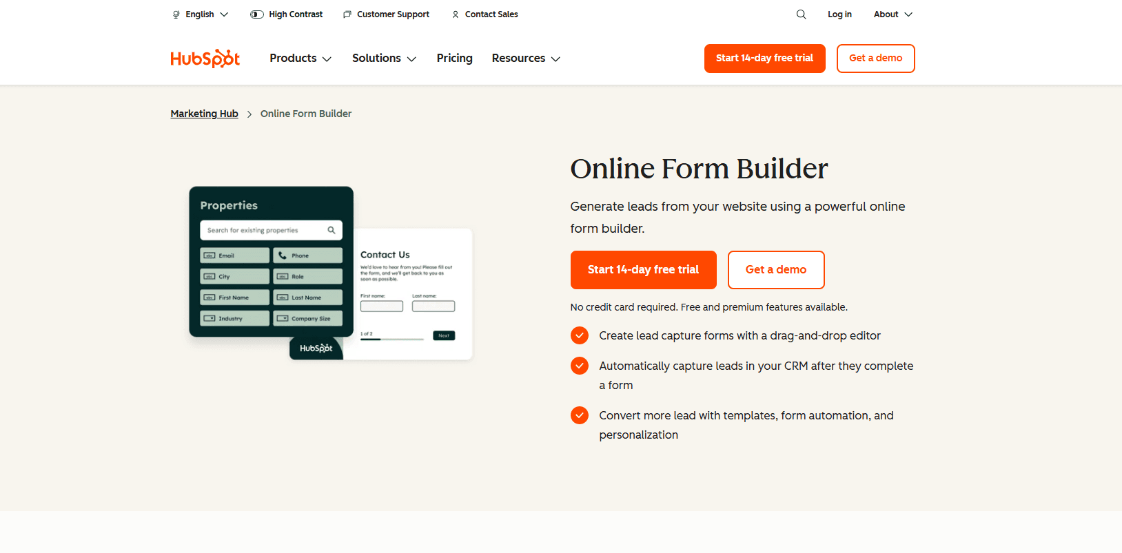 Hubspot forms homepage