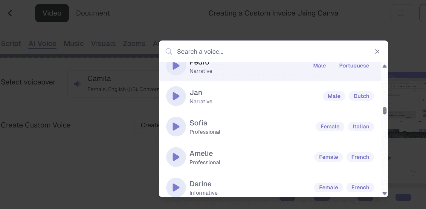 Choose from diverse voice models to give your videos a natural-sounding voice and tone