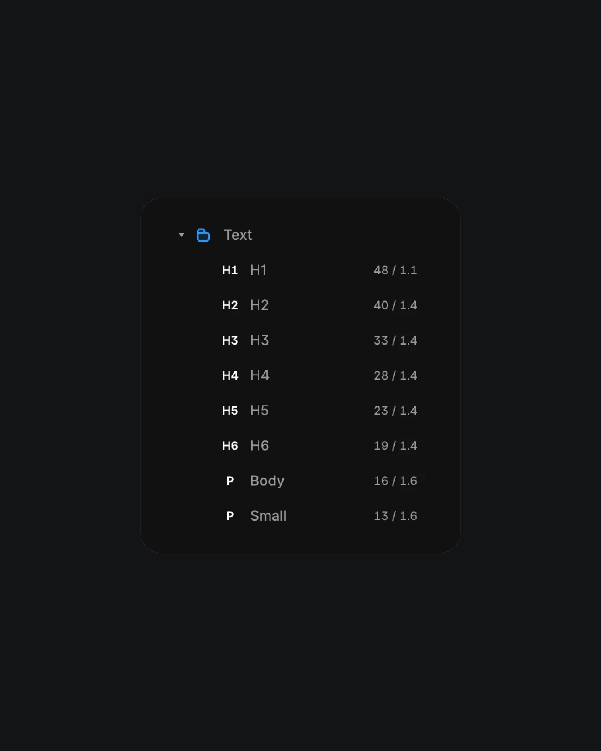 Framer typography scale panel showing heading and body styles