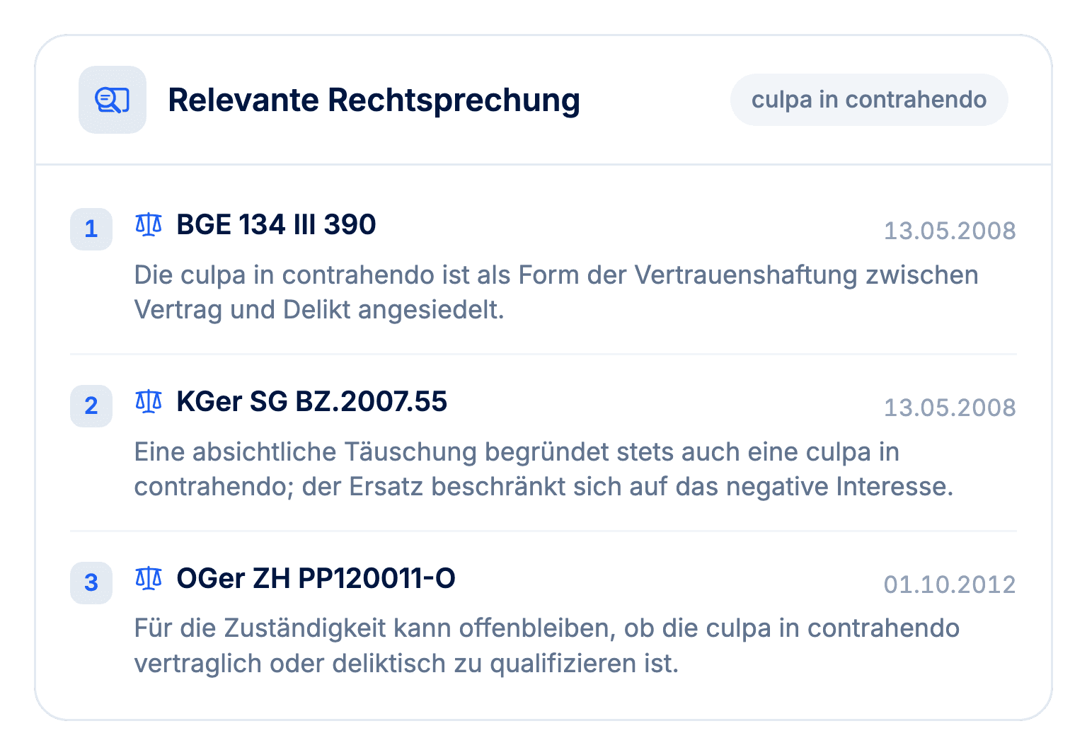 Legal Research Benutzeroberfläche